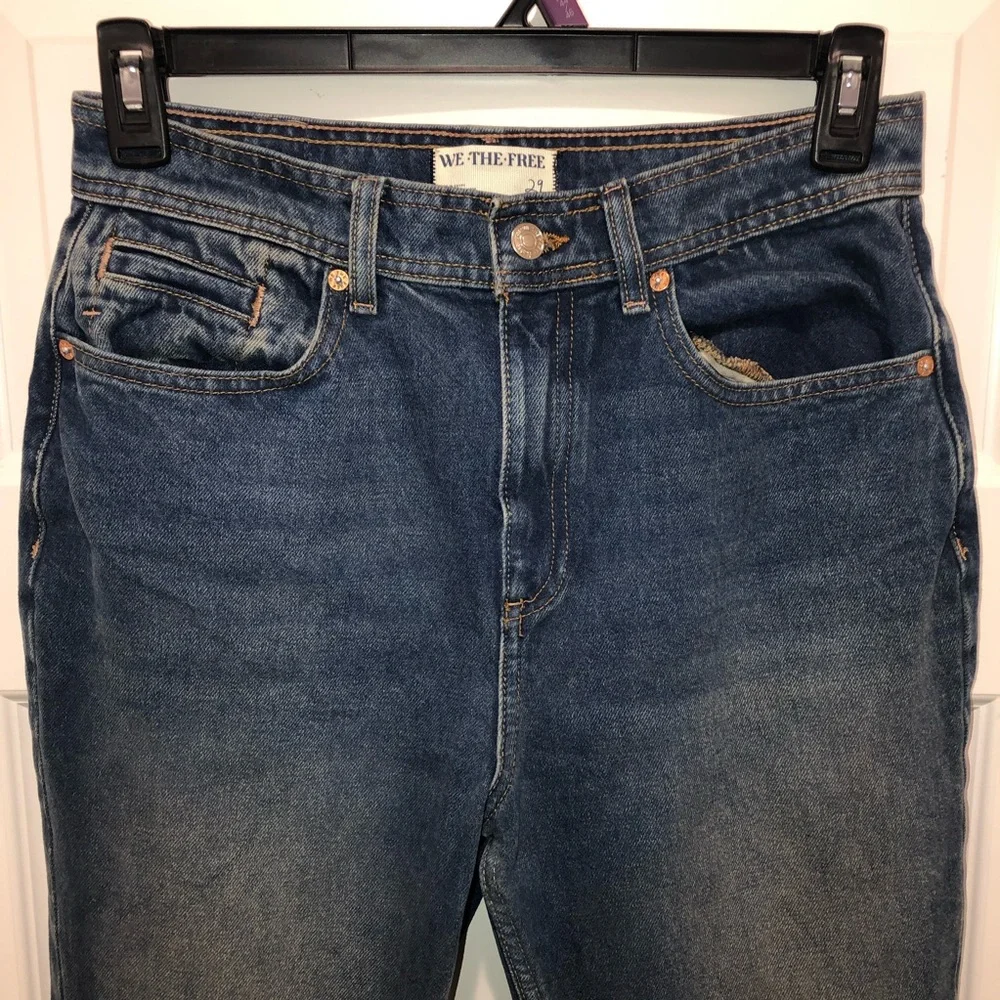 We The Free by Free People Blue Xena Slim Straight Boho Western Jeans sz 29